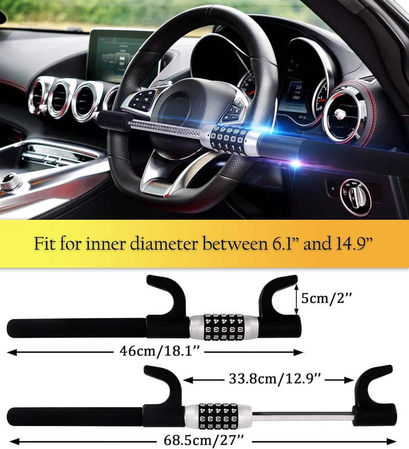 Tevlaphee Steering Wheel Lock, Car Lock Anti Theft Keyless Extendable Retractable Password 5 Coded Combination Lock, Heavy Duty Universal Fit (Black) - Image 5